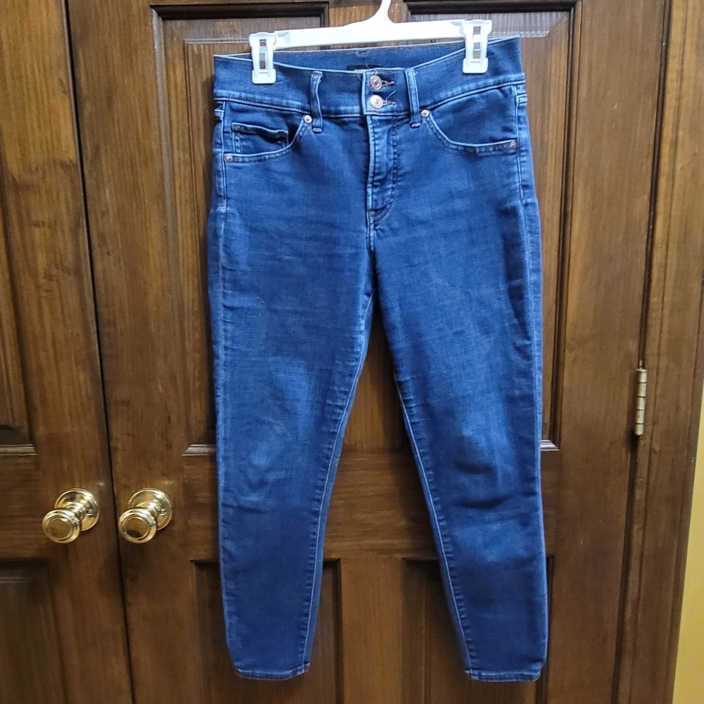 Express Sz 6 Dark Blue Ankle Jeans Mid Rise W 29 R 10 L 24